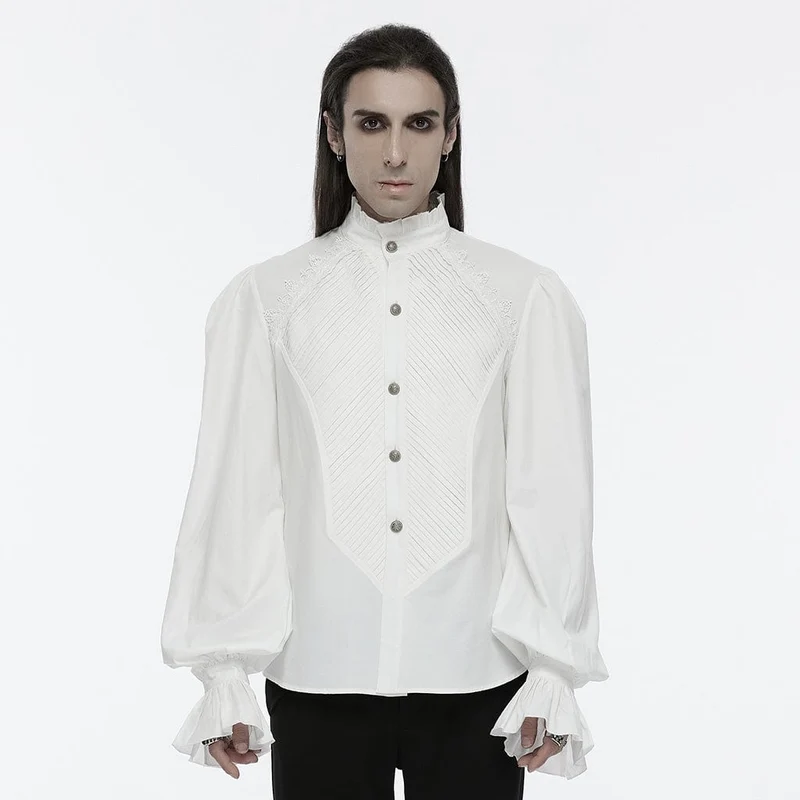 Herren Gothic Häkelhemd mit Puffärmeln Weiß