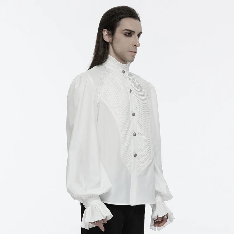 Herren Gothic Häkelhemd mit Puffärmeln Weiß
