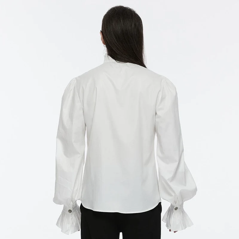 Herren Gothic Häkelhemd mit Puffärmeln Weiß