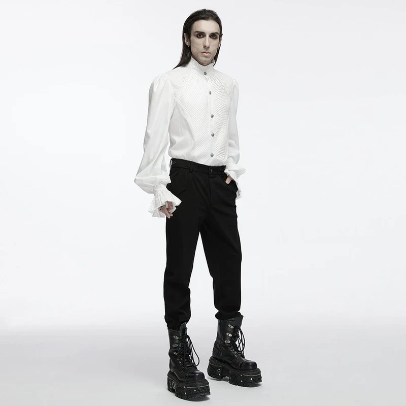 Herren Gothic Häkelhemd mit Puffärmeln Weiß