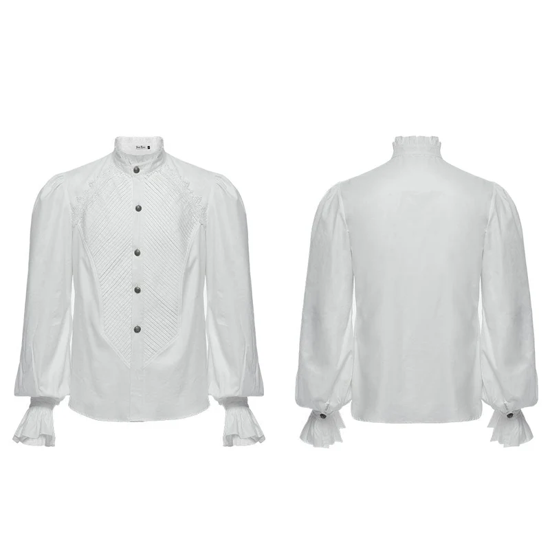 Herren Gothic Häkelhemd mit Puffärmeln Weiß