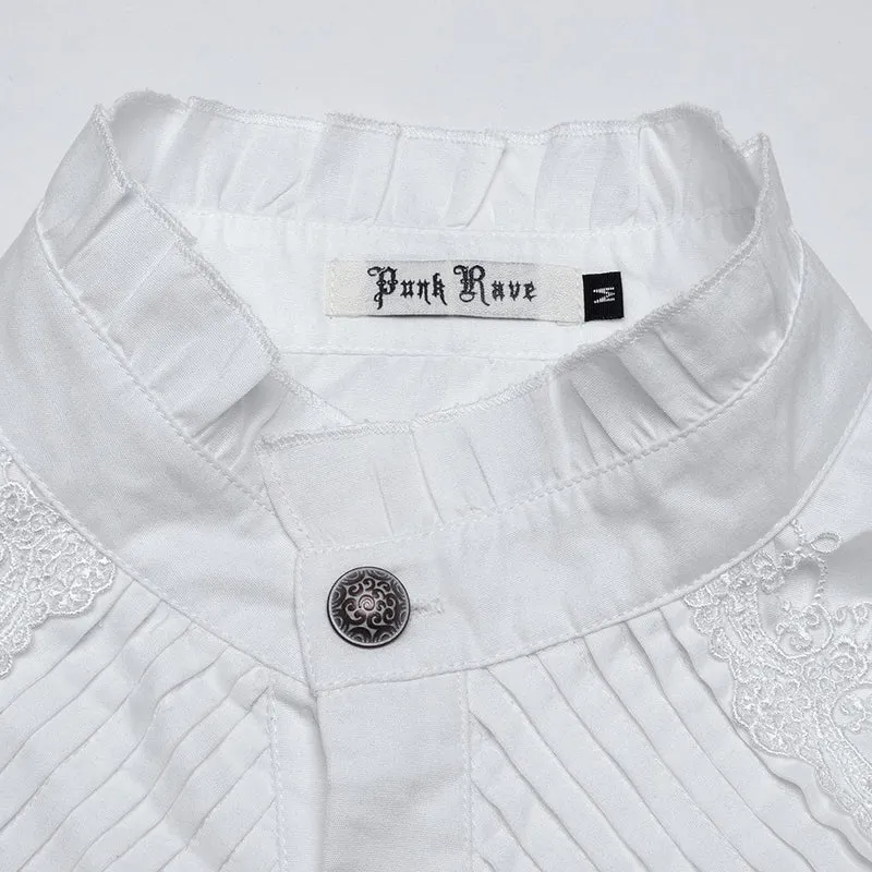 Herren Gothic Häkelhemd mit Puffärmeln Weiß