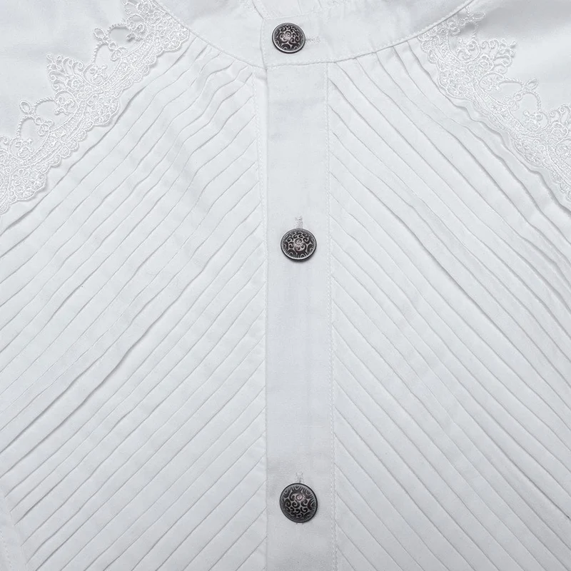 Herren Gothic Häkelhemd mit Puffärmeln Weiß