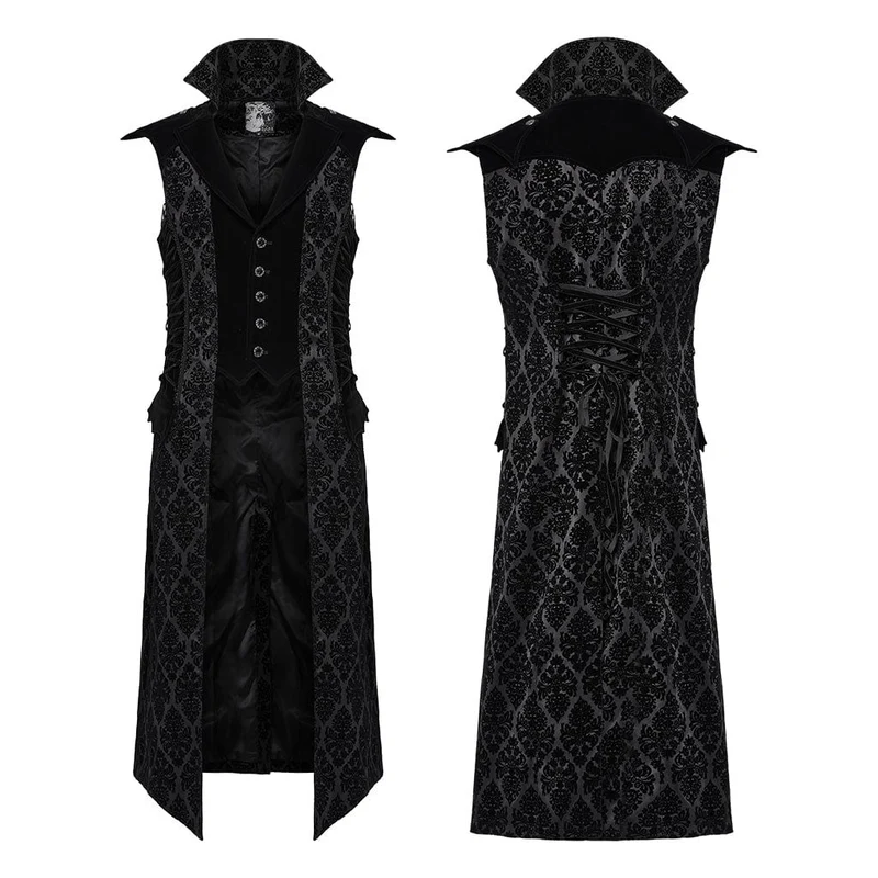 Gothic-Weste aus Samt mit Blumenmuster und Schnürung für Herren