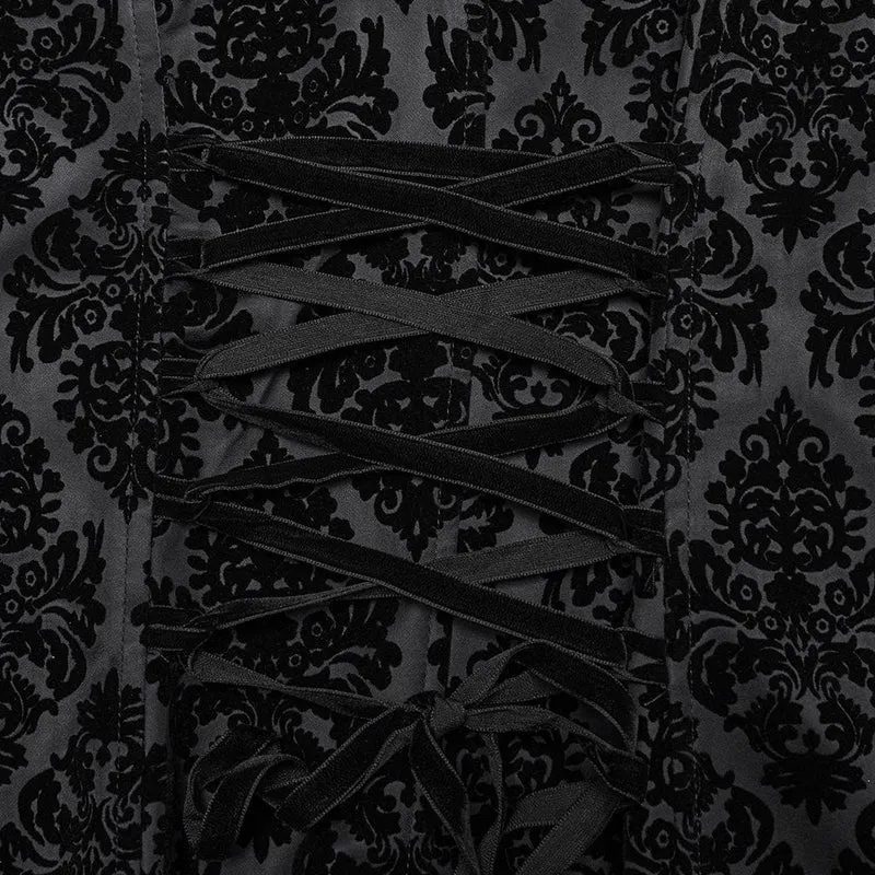Gothic-Weste aus Samt mit Blumenmuster und Schnürung für Herren