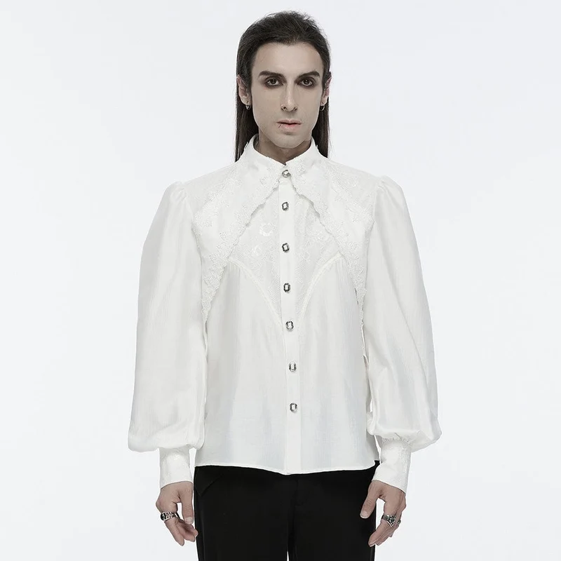 Herren Gothic Spitzenhemd mit Puffärmeln Weiß