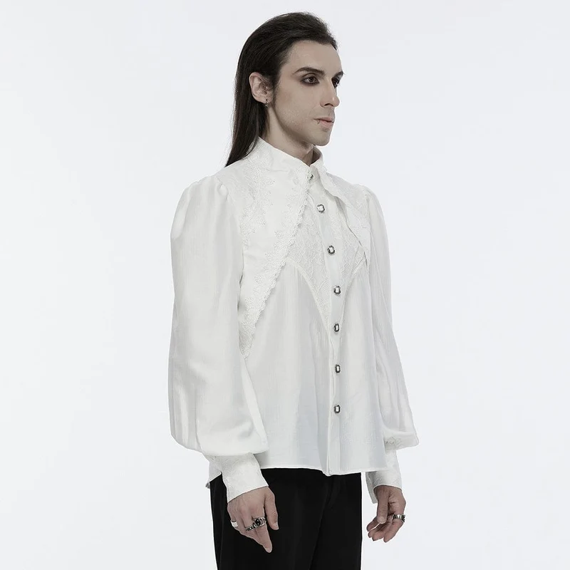 Herren Gothic Spitzenhemd mit Puffärmeln Weiß