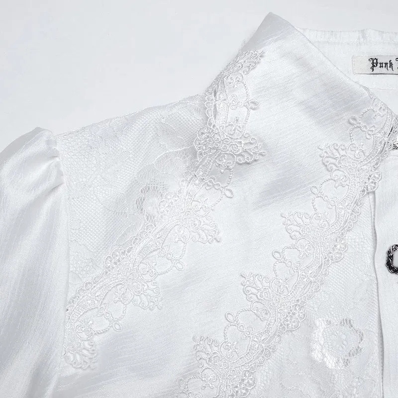 Herren Gothic Spitzenhemd mit Puffärmeln Weiß