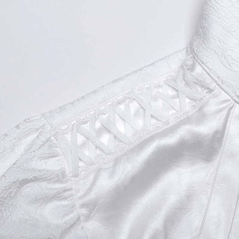 Gothic-Schnürhemd mit Puffärmeln für Herren in Weiß