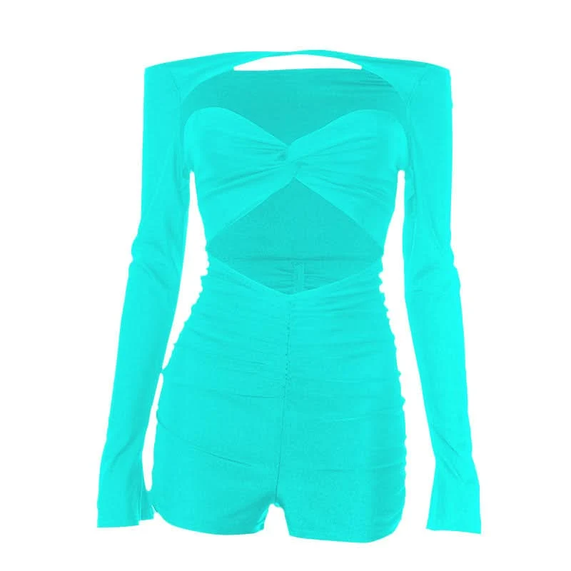 Long sleeve hollow out ruched off shoulder romper
