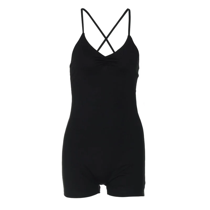 Ruched cross back v neck cami romper