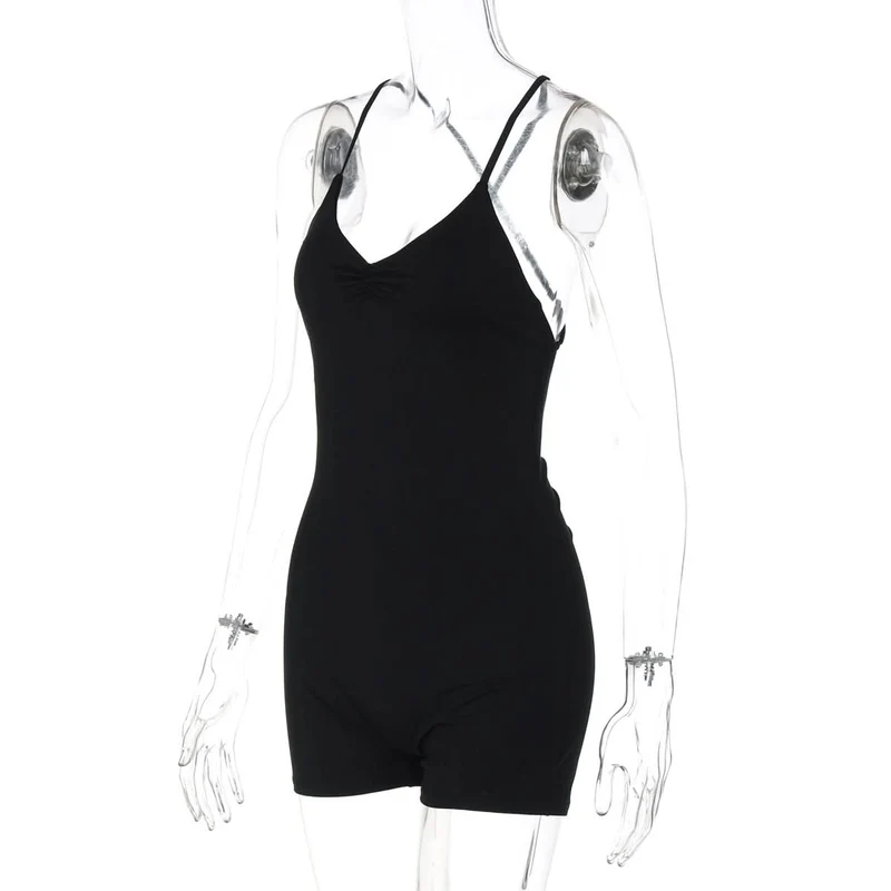 Ruched cross back v neck cami romper