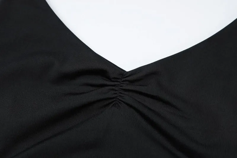 Ruched cross back v neck cami romper