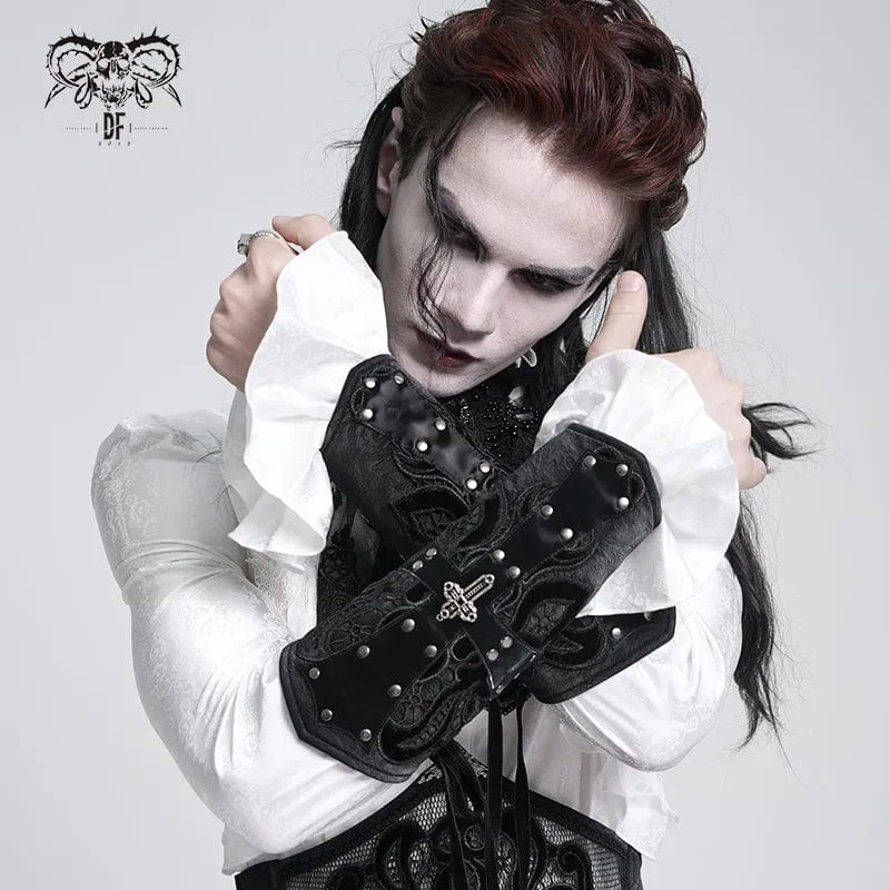 Gothic-Handschuhe mit Kreuz und Schnürung für Herren