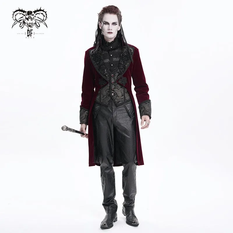 Gothic-Blumen-Samtjacke für Herren in Weinrot