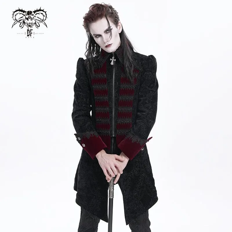 Herren Gothic Kreuz Häkeljacke Schwarz Rot