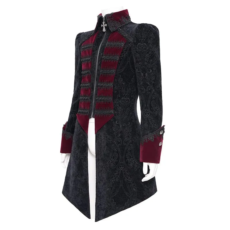Herren Gothic Kreuz Häkeljacke Schwarz Rot