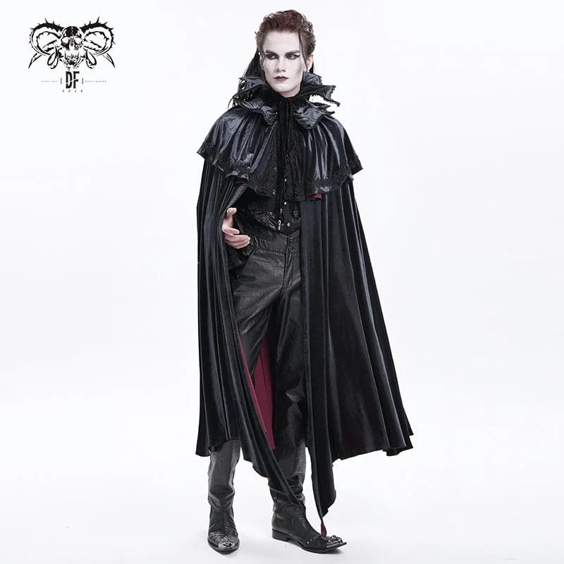 Gothic Umhang mit Häkelriemen für Herren, Schwarz/Rot
