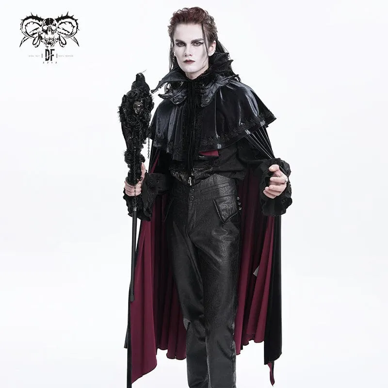 Gothic Umhang mit Häkelriemen für Herren, Schwarz/Rot