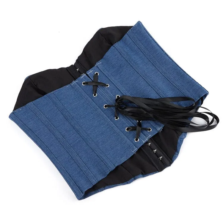 Gothic-Überbrustkorsett mit Schnürung für Damen in Blau