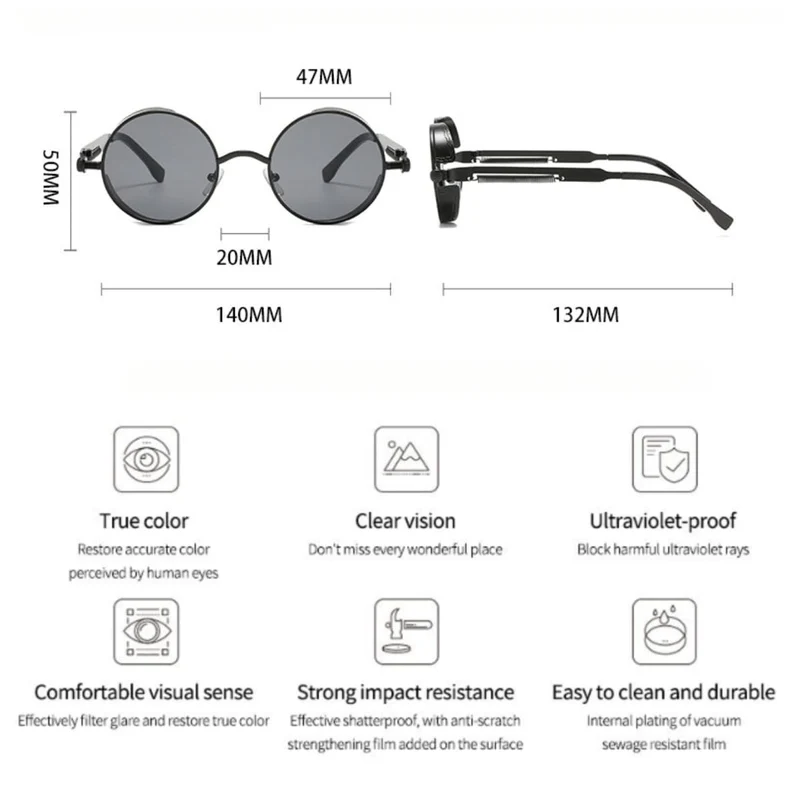 Runde Steampunk-Sonnenbrille aus Metall für Unisex