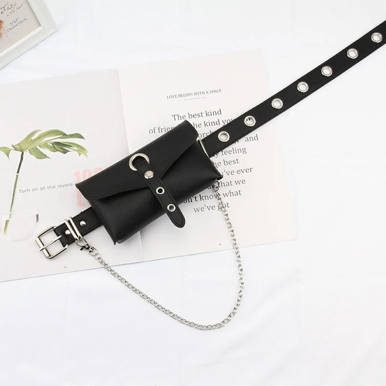 Damen Punk Kette Gürteltasche für Frauen Umhängetasche Hüfttasche