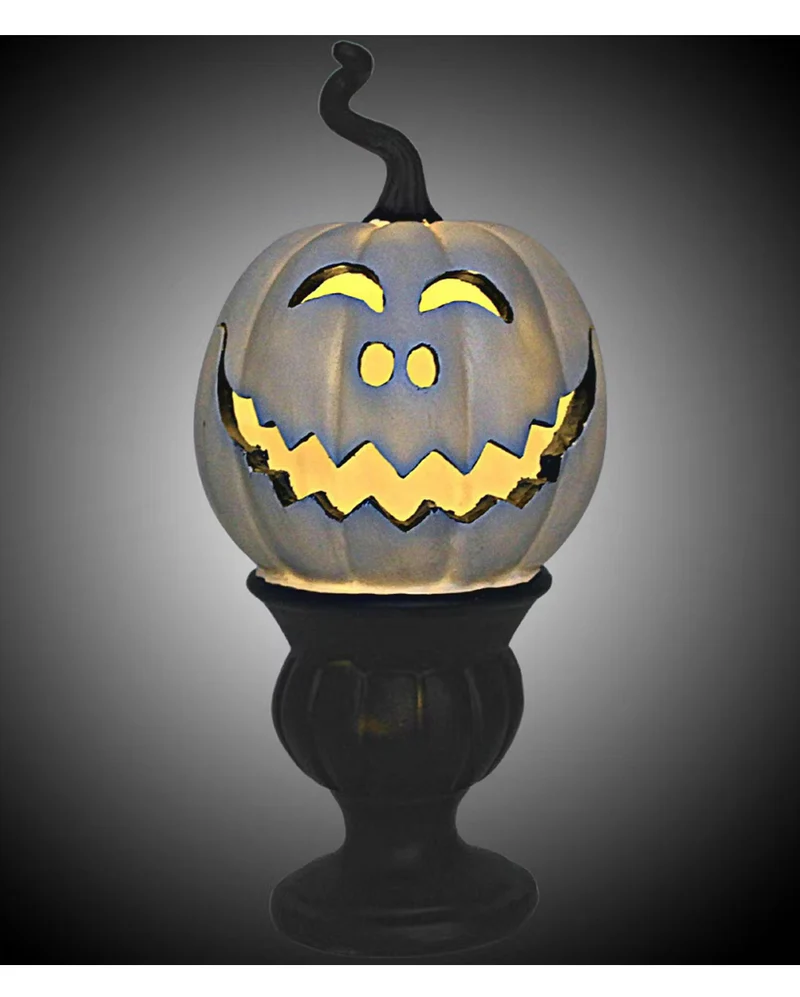 Leuchtender weißer Pumpkin auf Podest 27cm