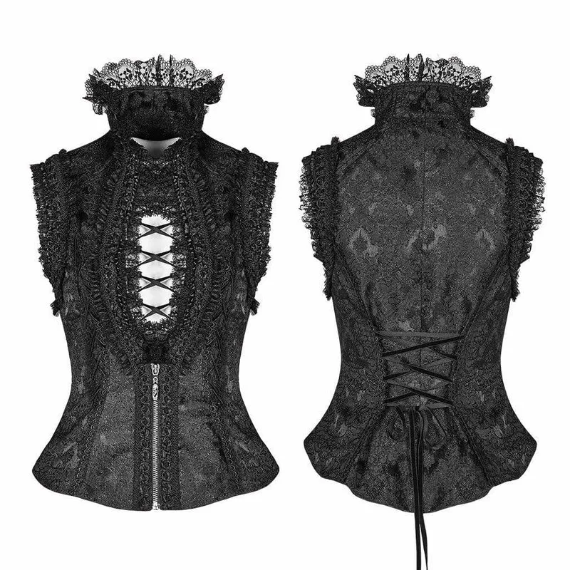 Lolita-Weste aus Netzstoff mit Blumenmuster und Schnürung für Damen