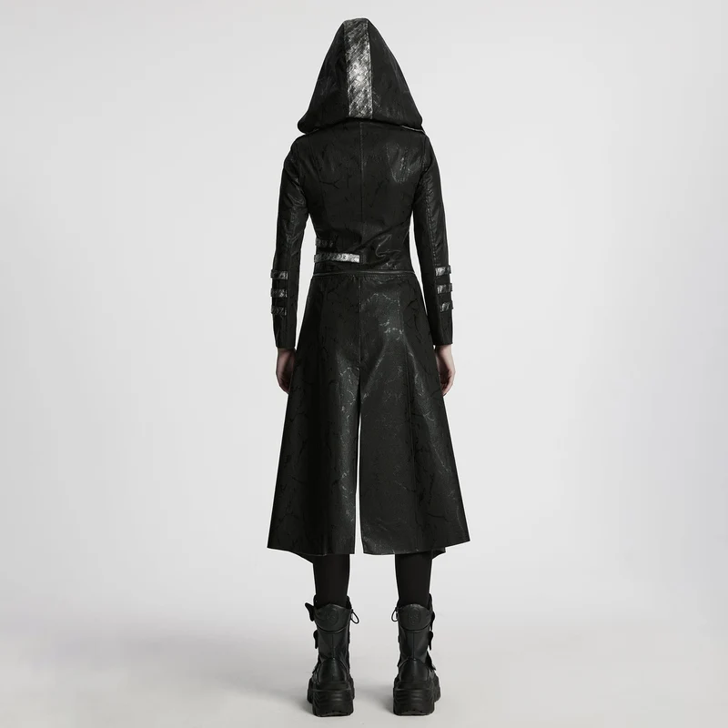 Gothic-Kochmantel aus Kunstleder für Damen in Schwarz mit Stretch-Twill-Stoff