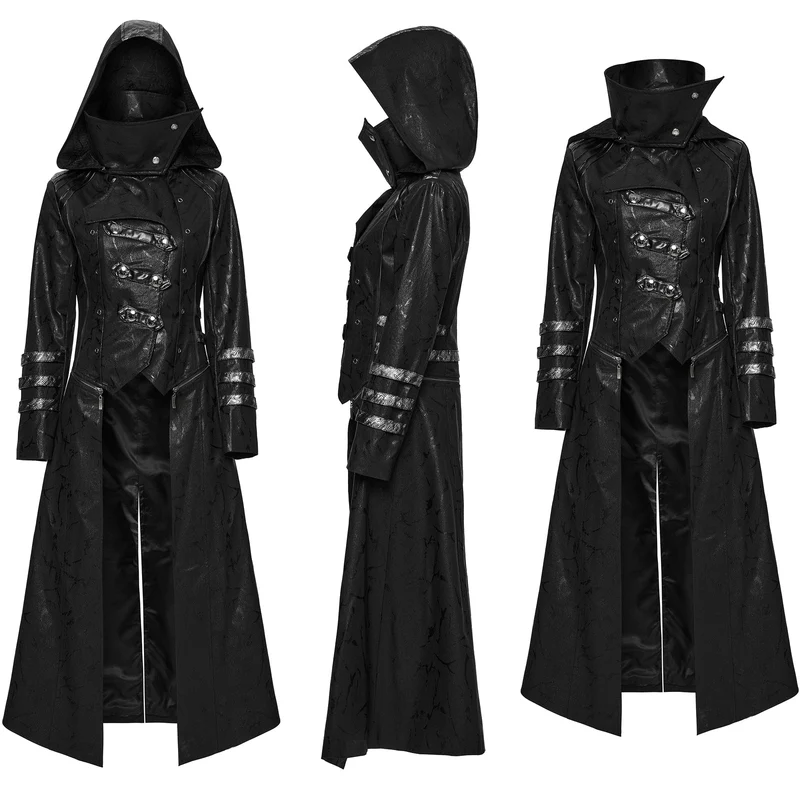 Gothic-Kochmantel aus Kunstleder für Damen in Schwarz mit Stretch-Twill-Stoff