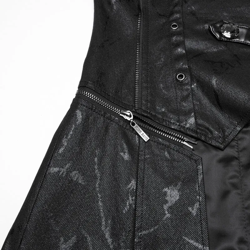 Gothic-Kochmantel aus Kunstleder für Damen in Schwarz mit Stretch-Twill-Stoff
