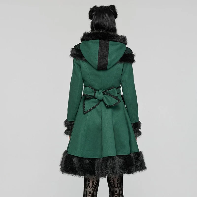 Frauen Lolita Hooded Bowknot Overcoat