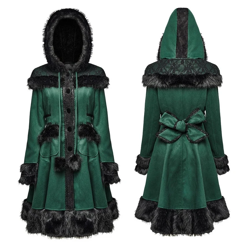 Frauen Lolita Hooded Bowknot Overcoat