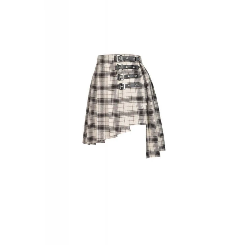 Frauen Punk Checked Gürtel Plaid Plissee Kurze Röcke