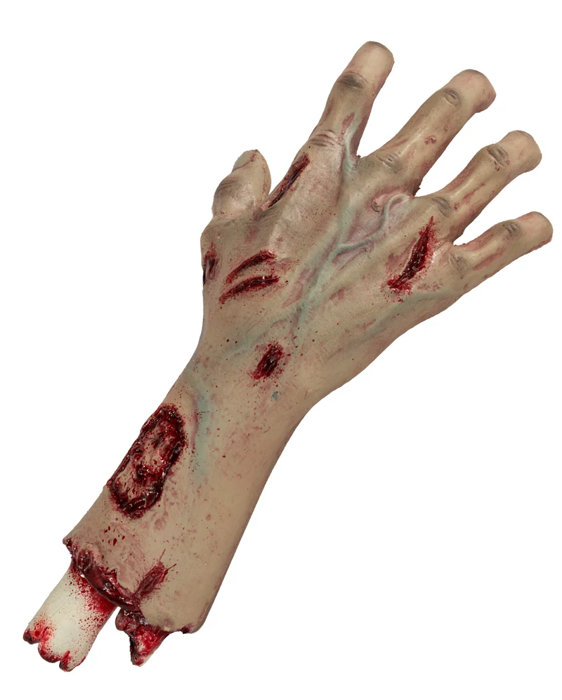 Abgehacktes Autopsie Hand mit Unterarm