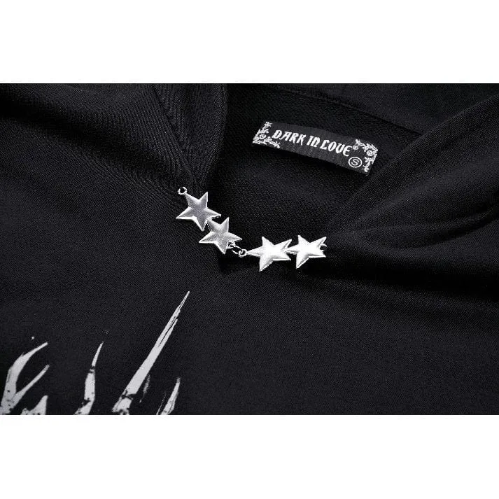 Damen Punk Star Nieten Fledermausohren Hoodie