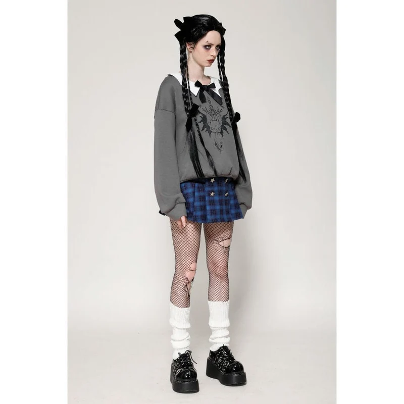 Damen Grunge Bowknot Bat Sweatshirt Grau