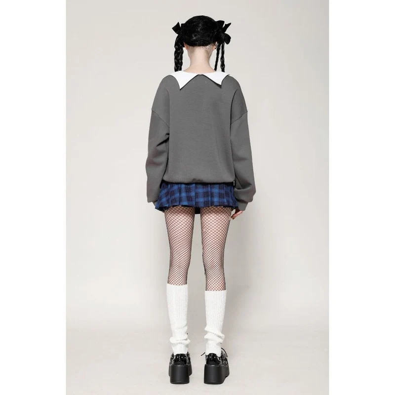 Damen Grunge Bowknot Bat Sweatshirt Grau