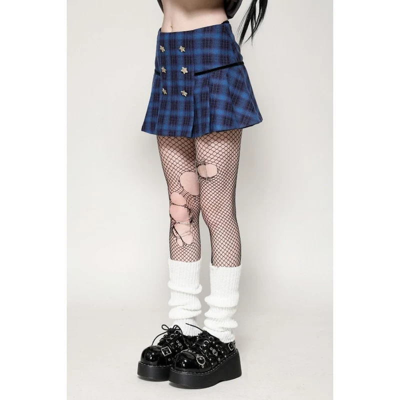 Damen Grunge Stars Plaid Kurzrock Blau