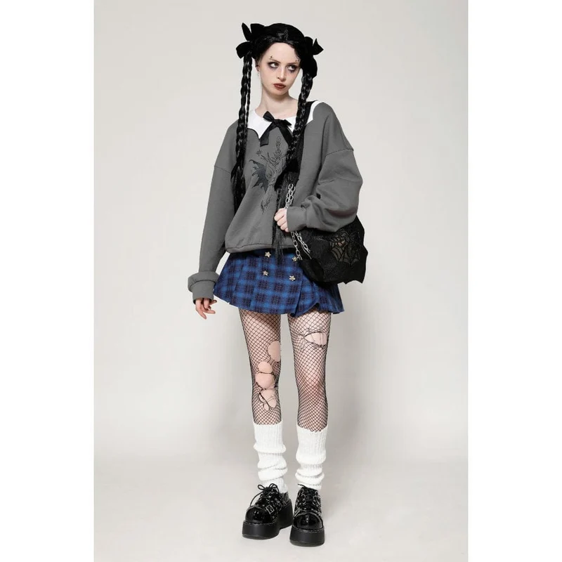 Damen Grunge Stars Plaid Kurzrock Blau