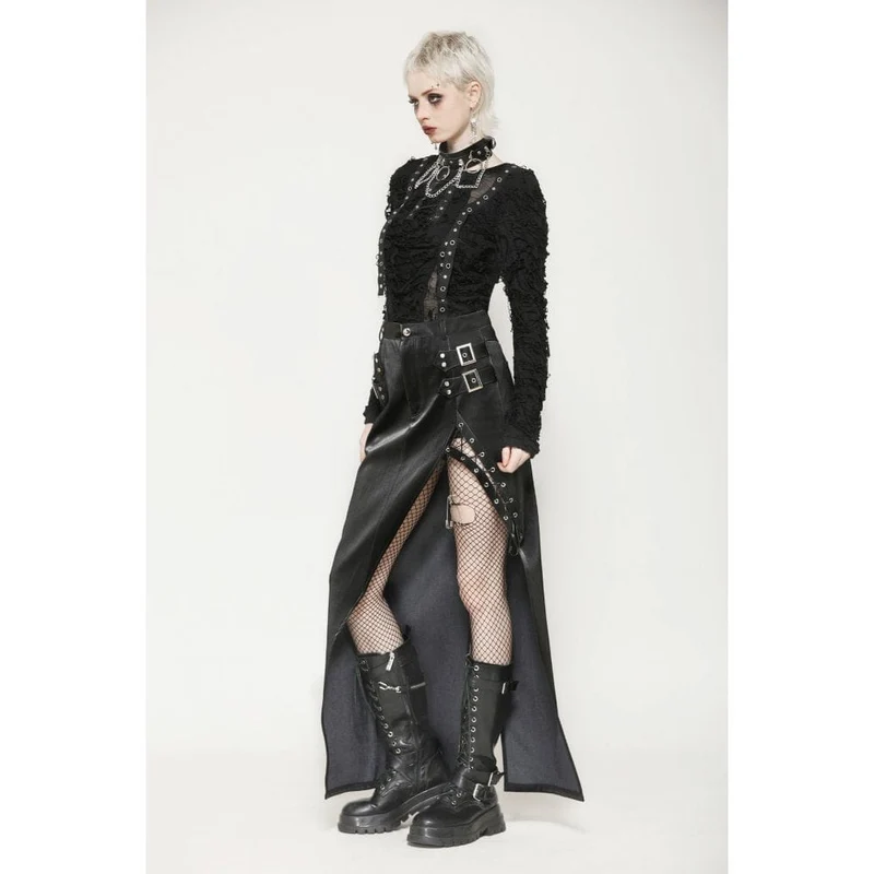 Punkrock für Damen mit Schnallenverschluss und Seitenschlitz und unregelmäßigem Saum