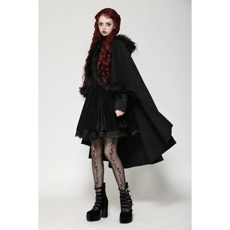 Gothic-Umhang aus Kunstpelz mit Kapuze für Damen