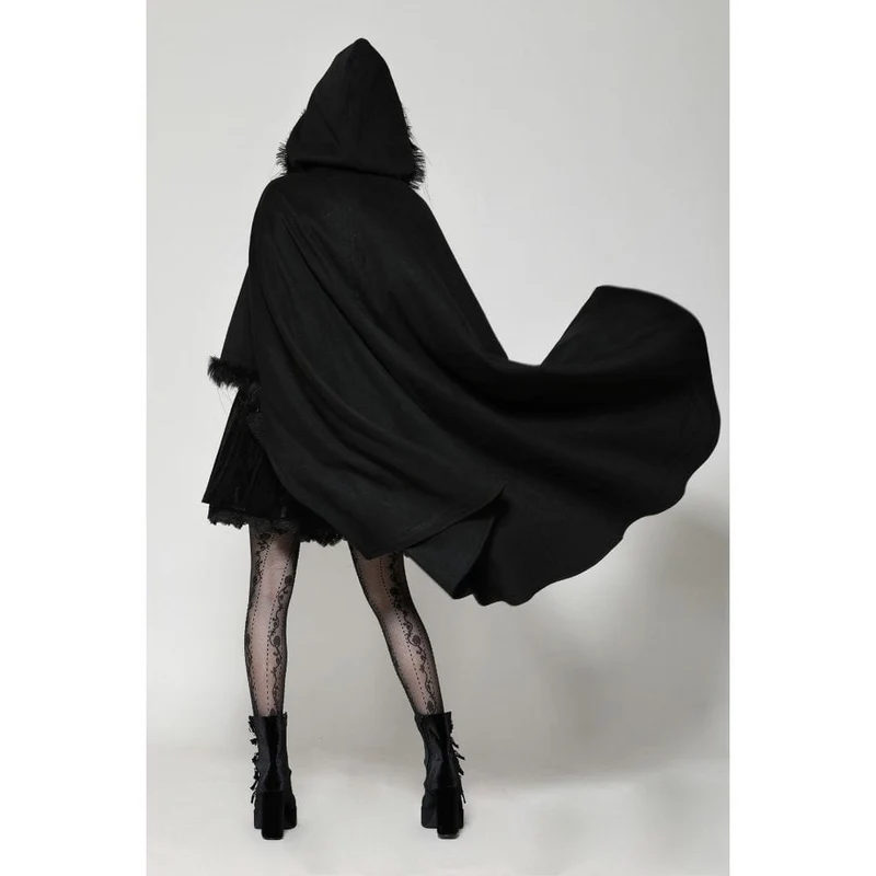 Gothic-Umhang aus Kunstpelz mit Kapuze für Damen