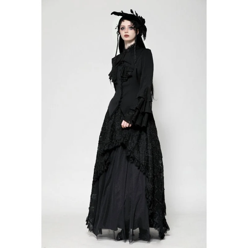 Gothic-Langarmhemd mit Rüschen für Damen
