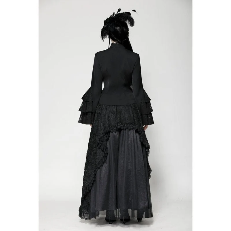 Gothic-Langarmhemd mit Rüschen für Damen