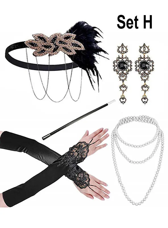 20er Charleston Accessoire Set mit Schmuck gold