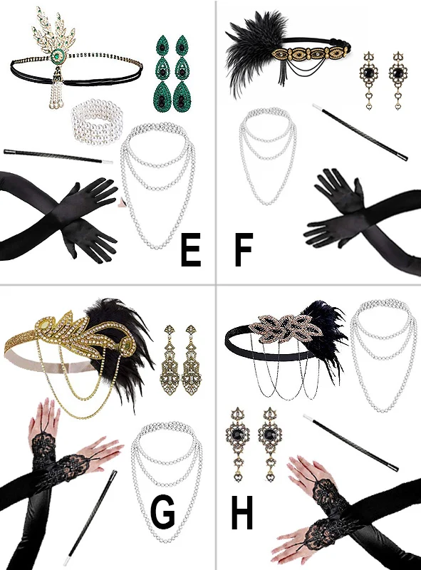 20er Charleston Accessoire Set mit Schmuck gold