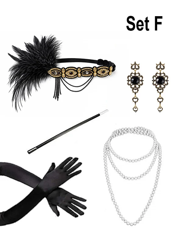 20er Charleston Accessoire Set mit Schmuck gold