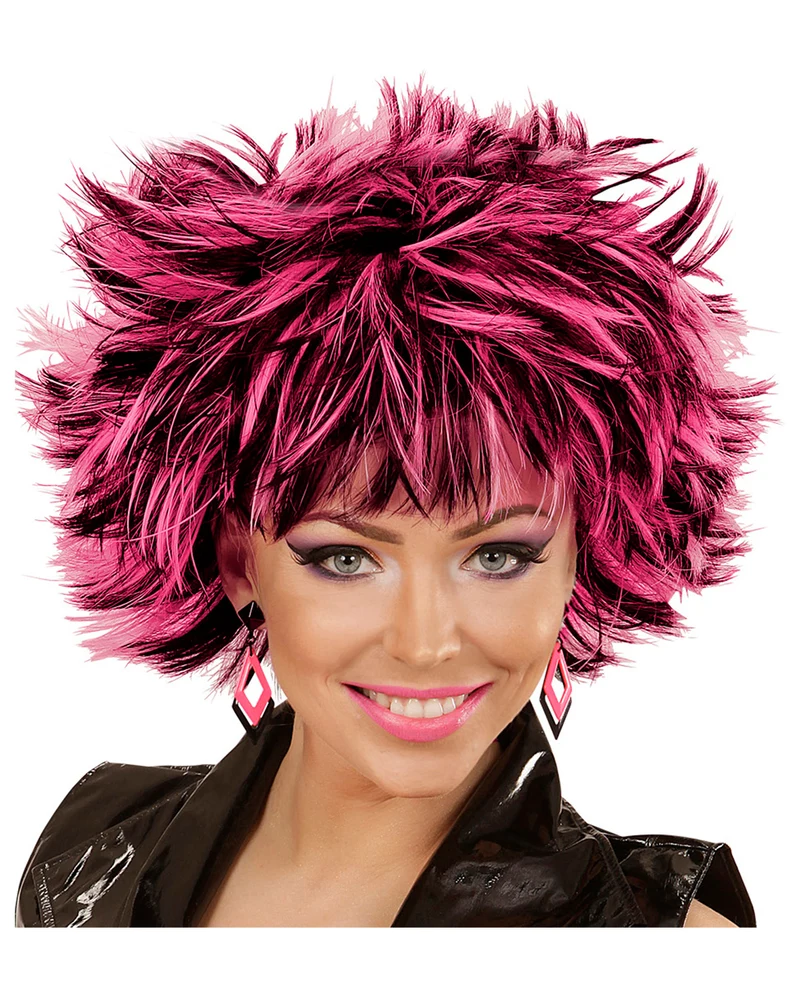 80er Jahre Rauten Ohrringe Schwarz-Neonpink