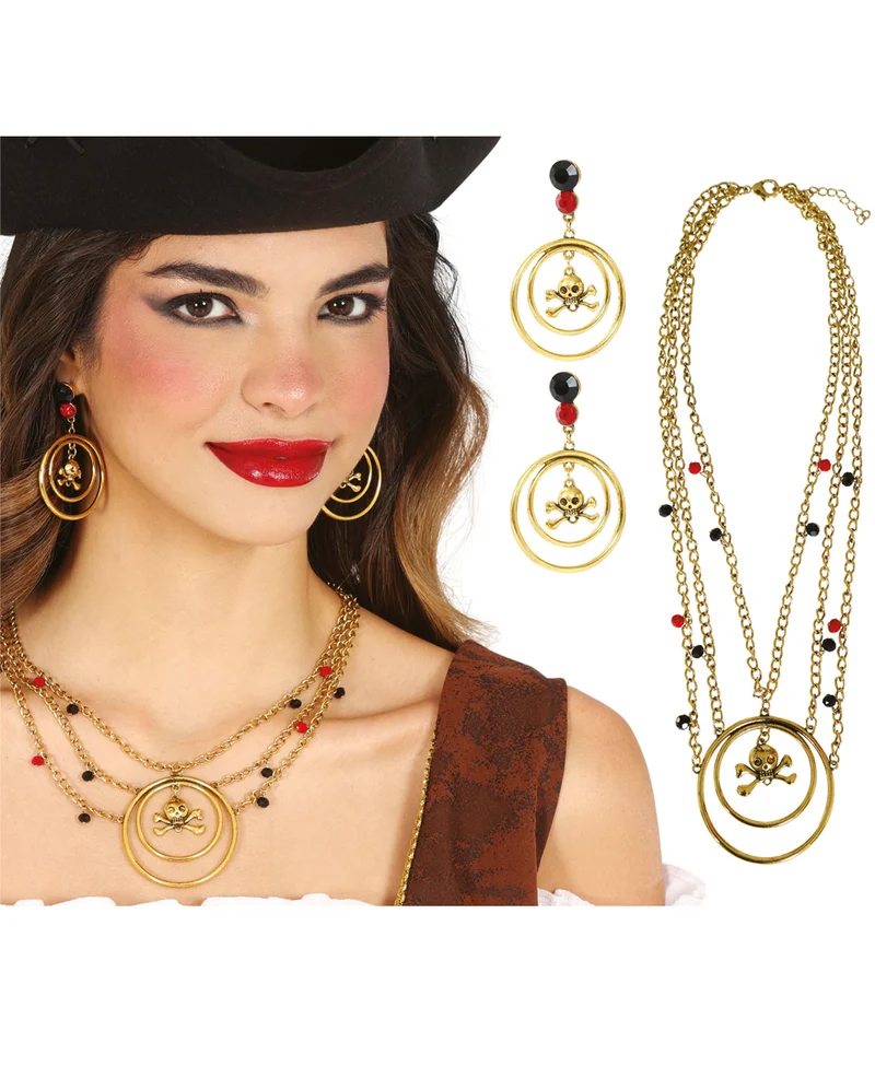 Piraten Schmuck mit Halskette & Ohrringen